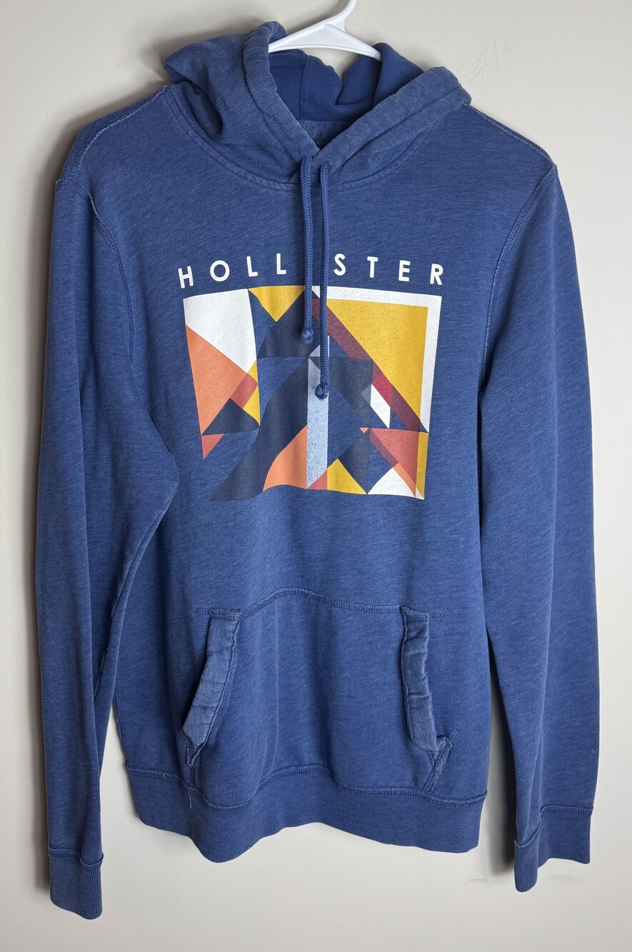 Hollister Men's Graphic Print Pullover Hoodie Blue Large